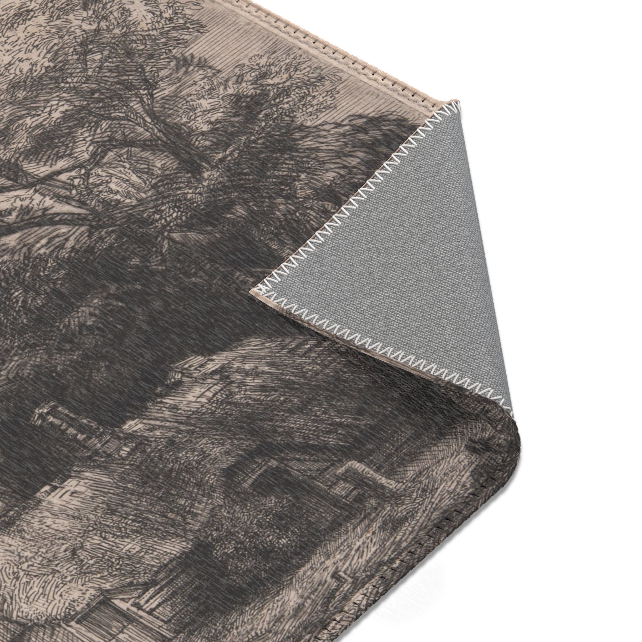 Rembrandt van Rijn - Landscape with Three Gabled Cottages Beside a Road | Area Rug