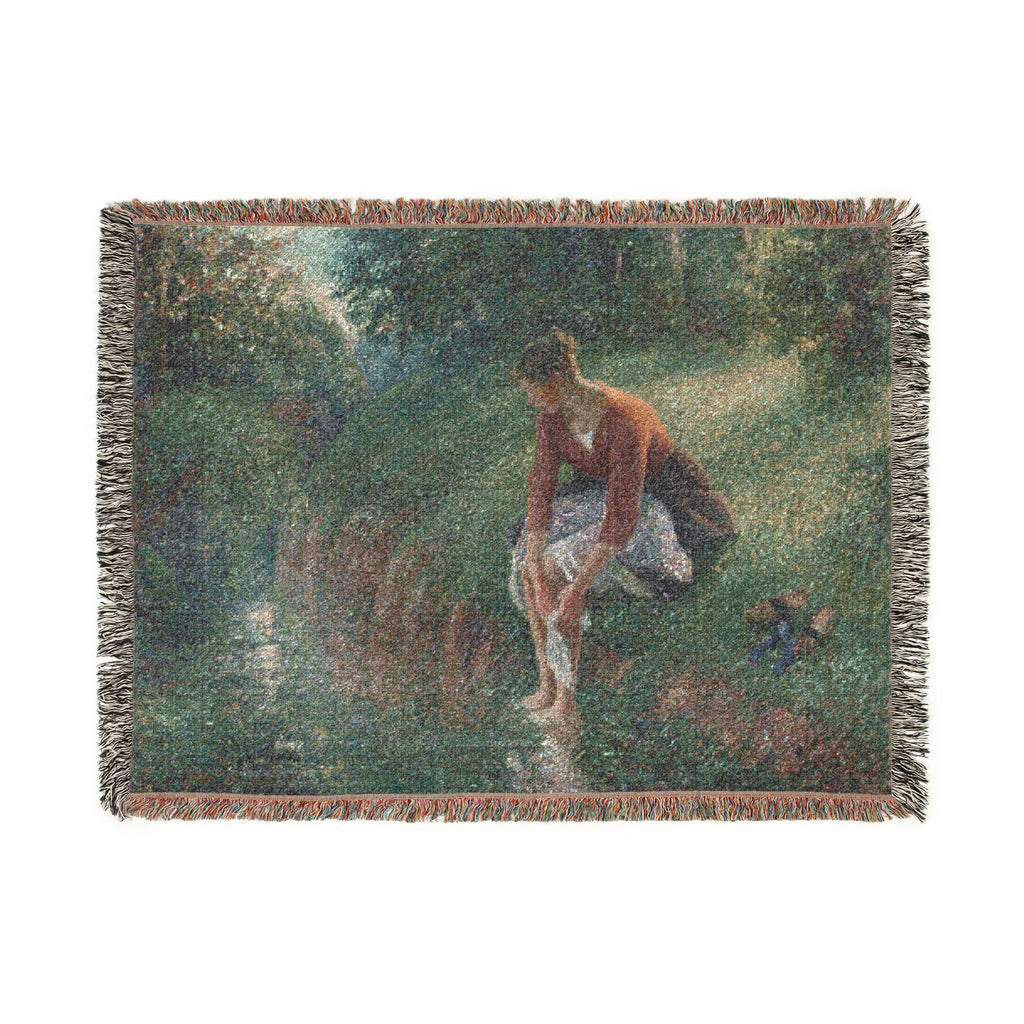 Camille Pissarro - Woman Bathing Her Feet in a Brook | Woven Tapestry Blanket