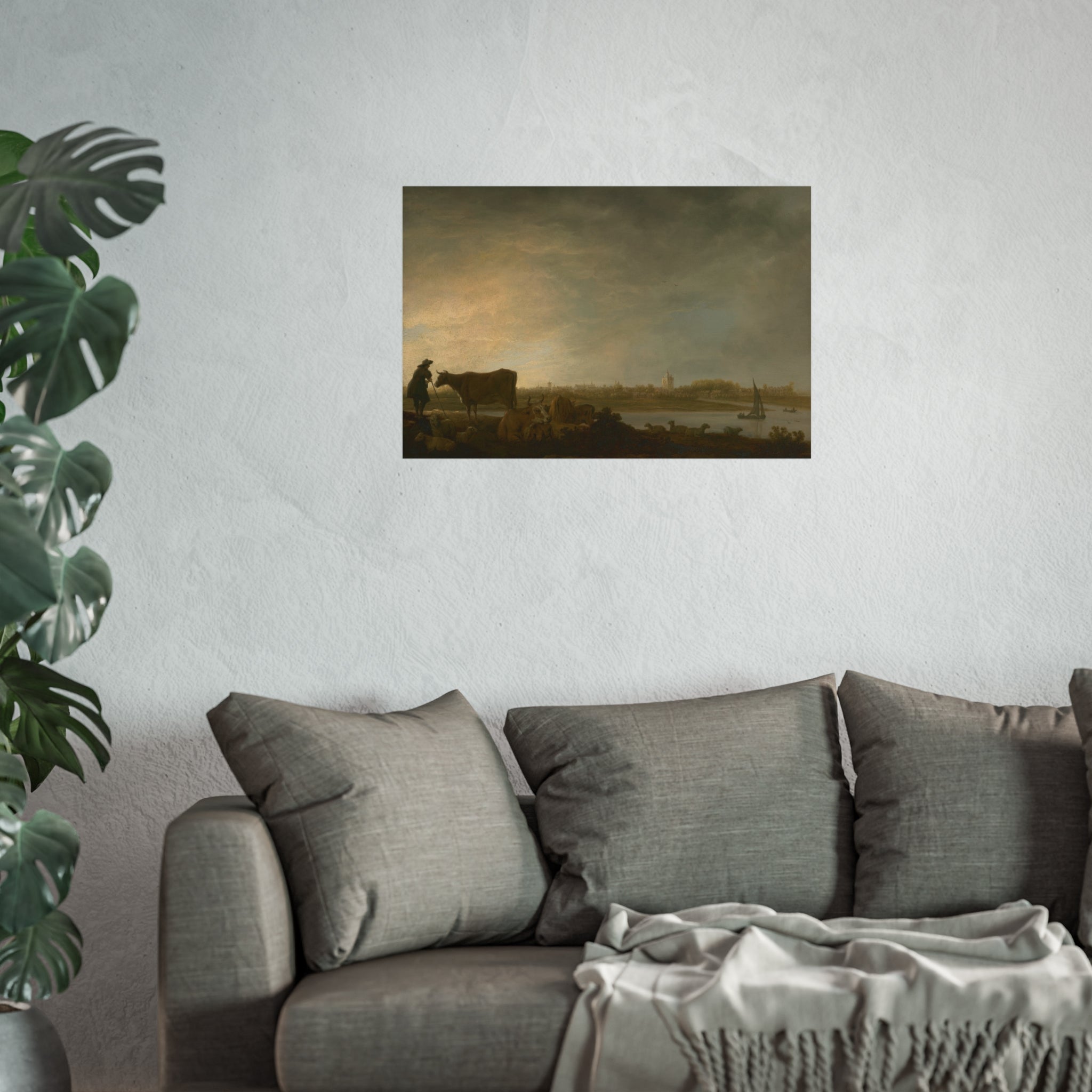 Aelbert Cuyp - A View of Vianen with a Herdsman and Cattle by a River | Fine Art Poster