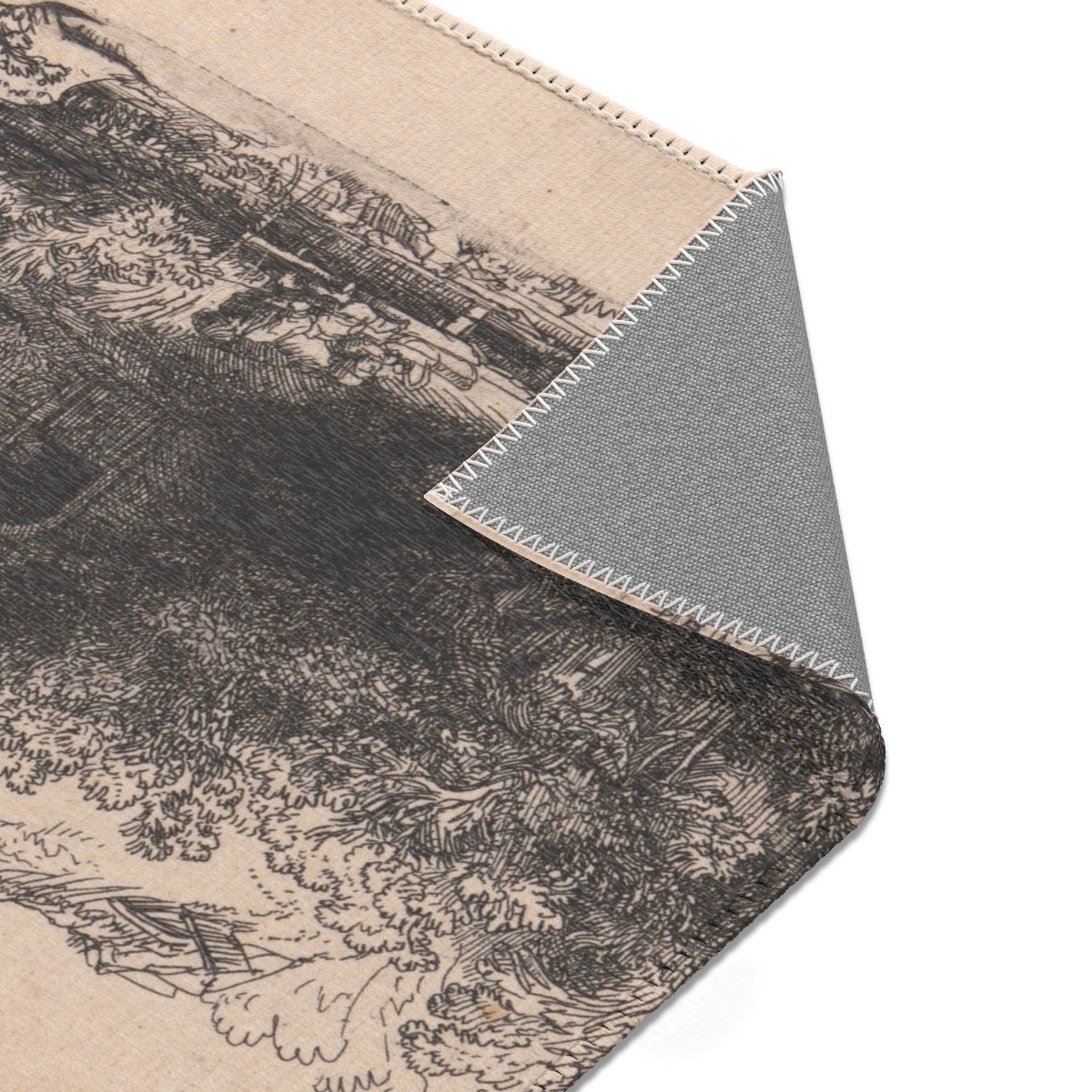 Rembrandt van Rijn - Landscape with Cottages and a Hay Barn Oblong | Area Rug