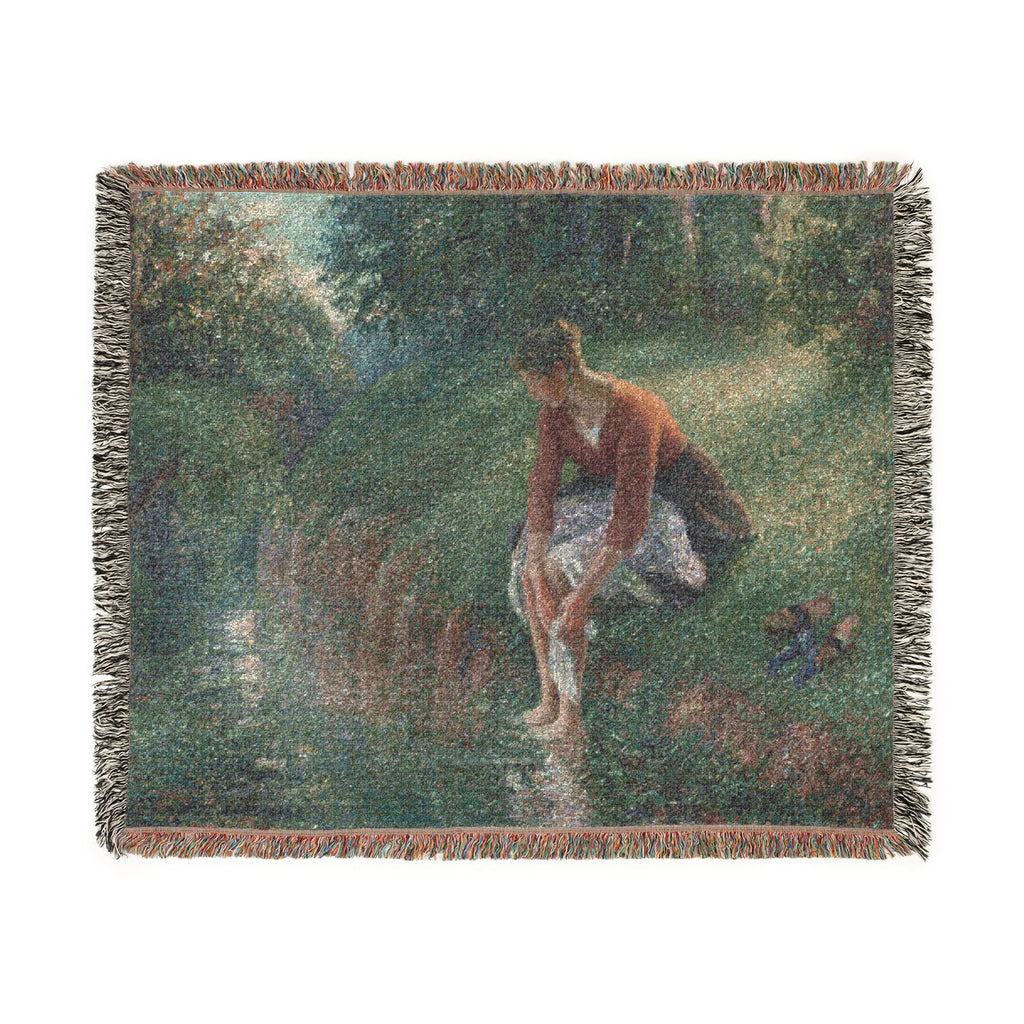 Camille Pissarro - Woman Bathing Her Feet in a Brook | Woven Tapestry Blanket