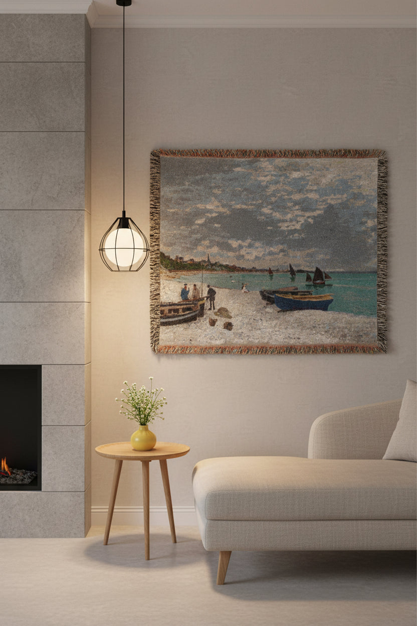 The Beach at Sainte-Adresse Claude Monet Tapestry Blanket