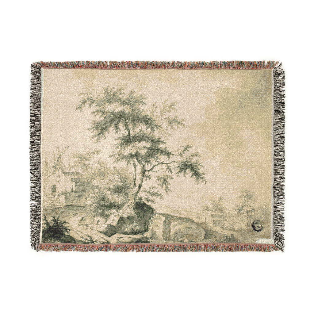 Jacob van Ruisdael - Landscape with Tree on Road to Buildings | Woven Tapestry Blanket