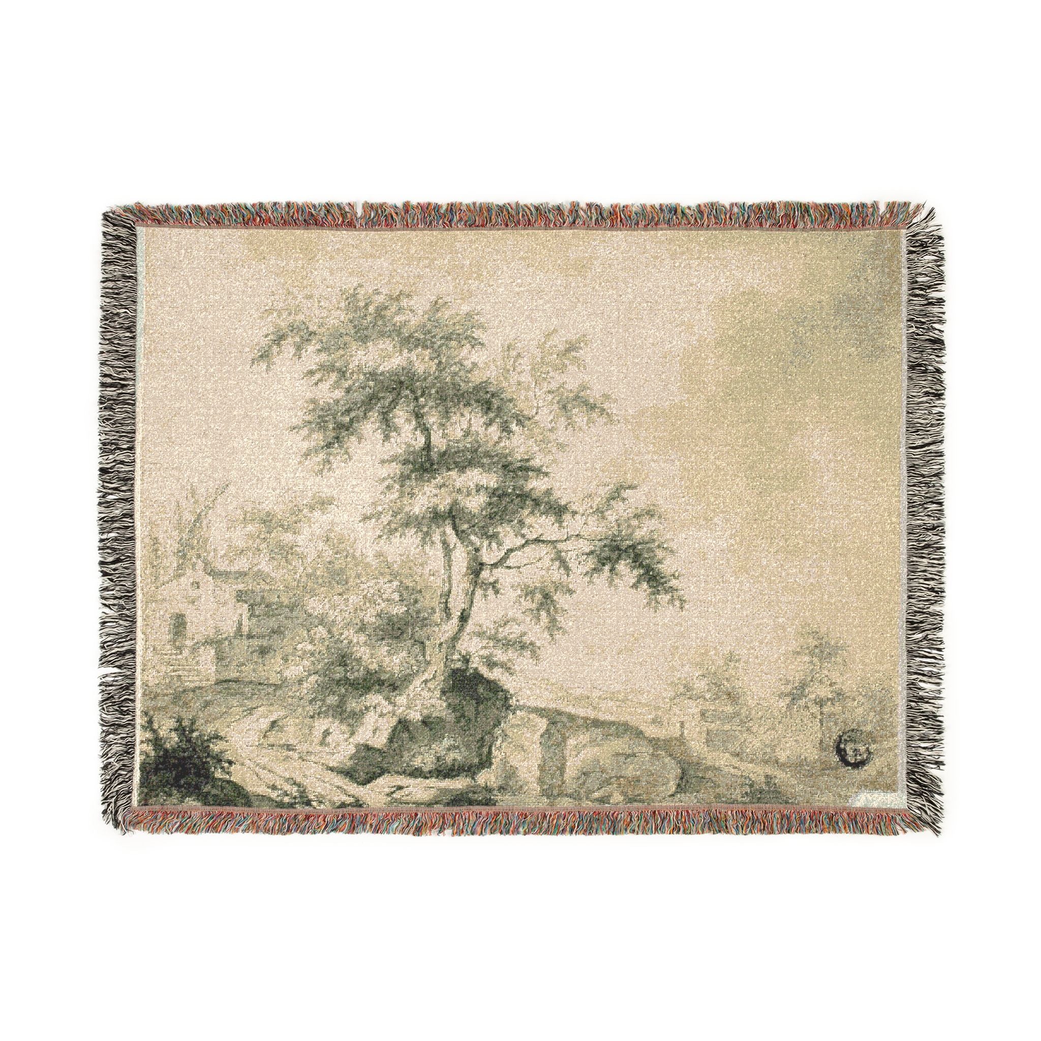 Jacob van Ruisdael - Landscape with Tree on Road to Buildings | Woven Tapestry Blanket