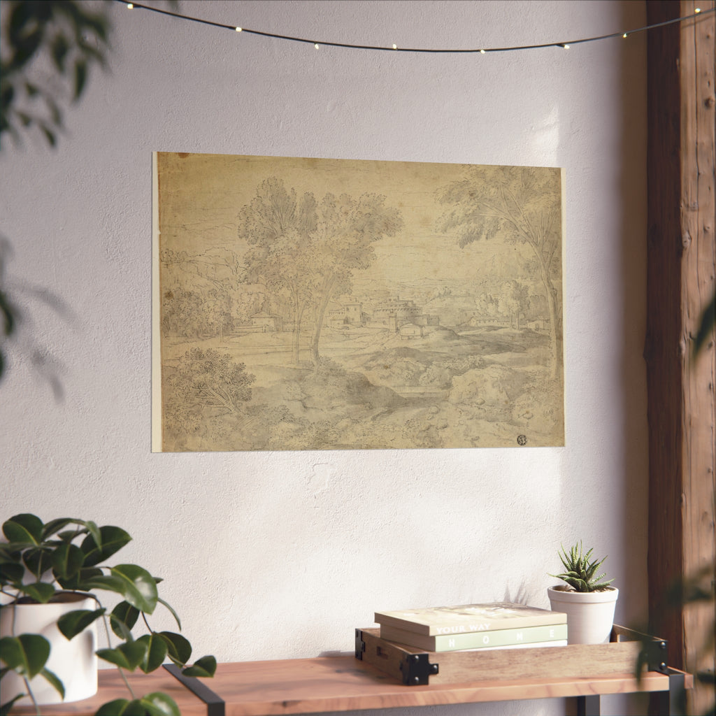 Follower of Nicolas Poussin - Italianate Landscape with Buildings | Fine Art Poster