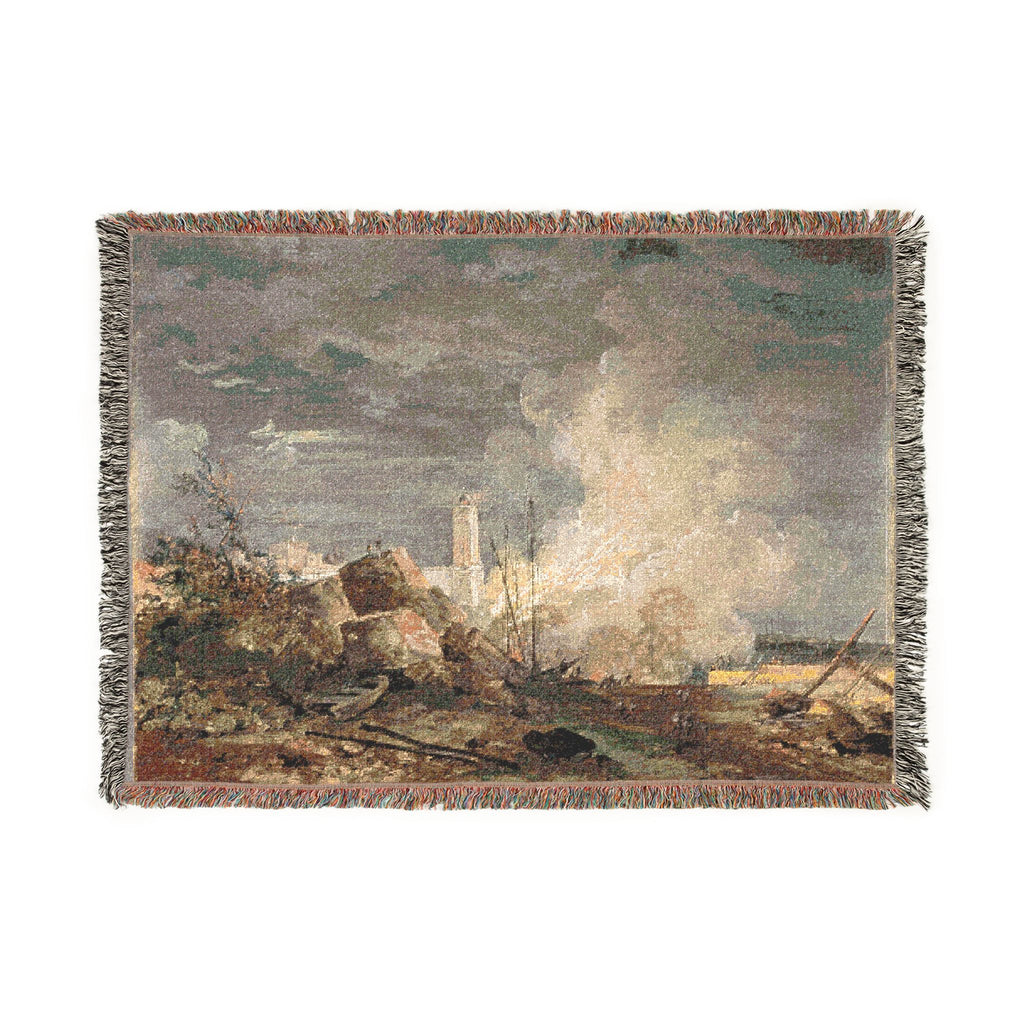 Louis Gabriel Moreau - Fire in the Port | Woven Tapestry Blanket