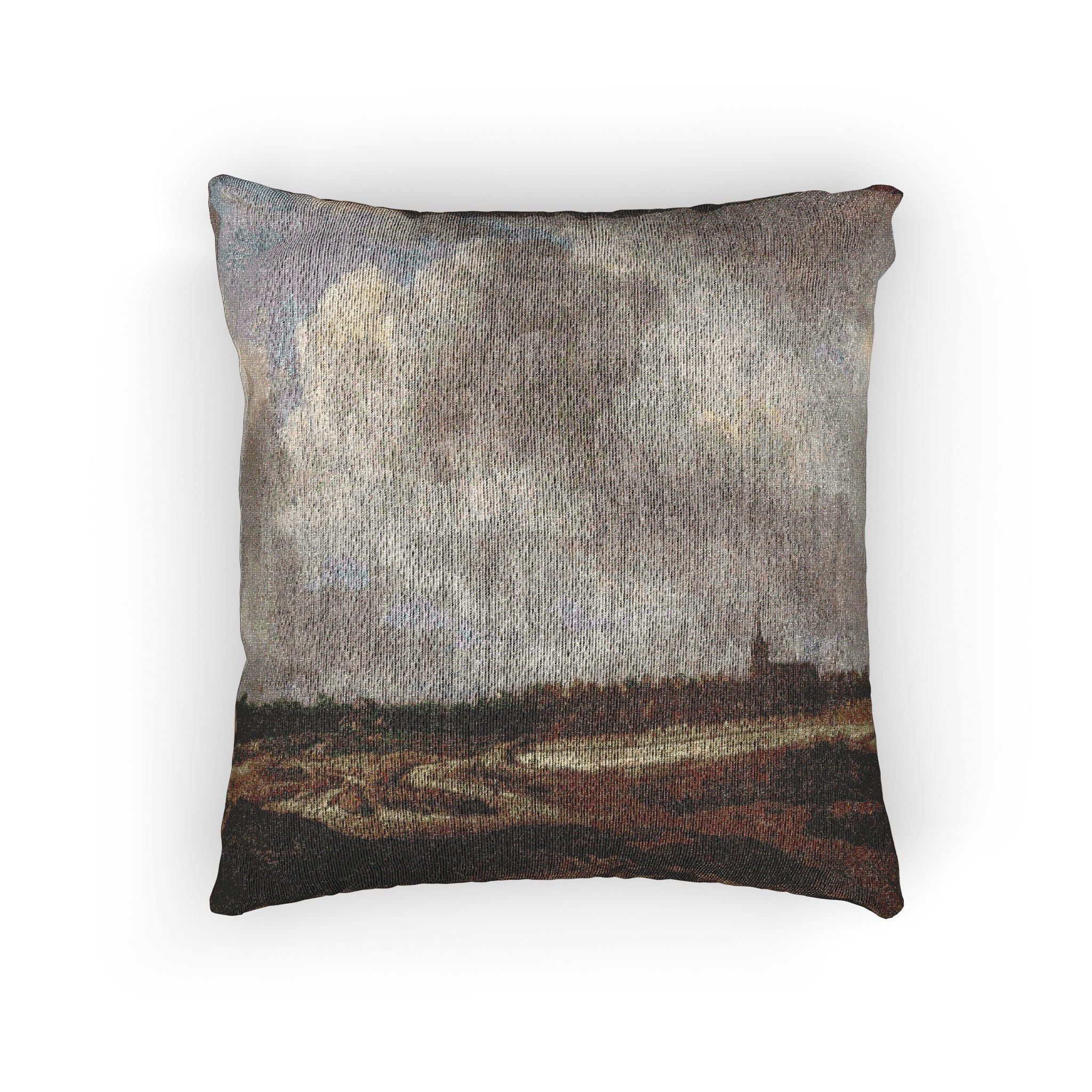 Dresden, Gemäldegalerie Alte Meister, Jacob van Ruisdael, ein Walddorf hinter Dünen | Woven Pillow