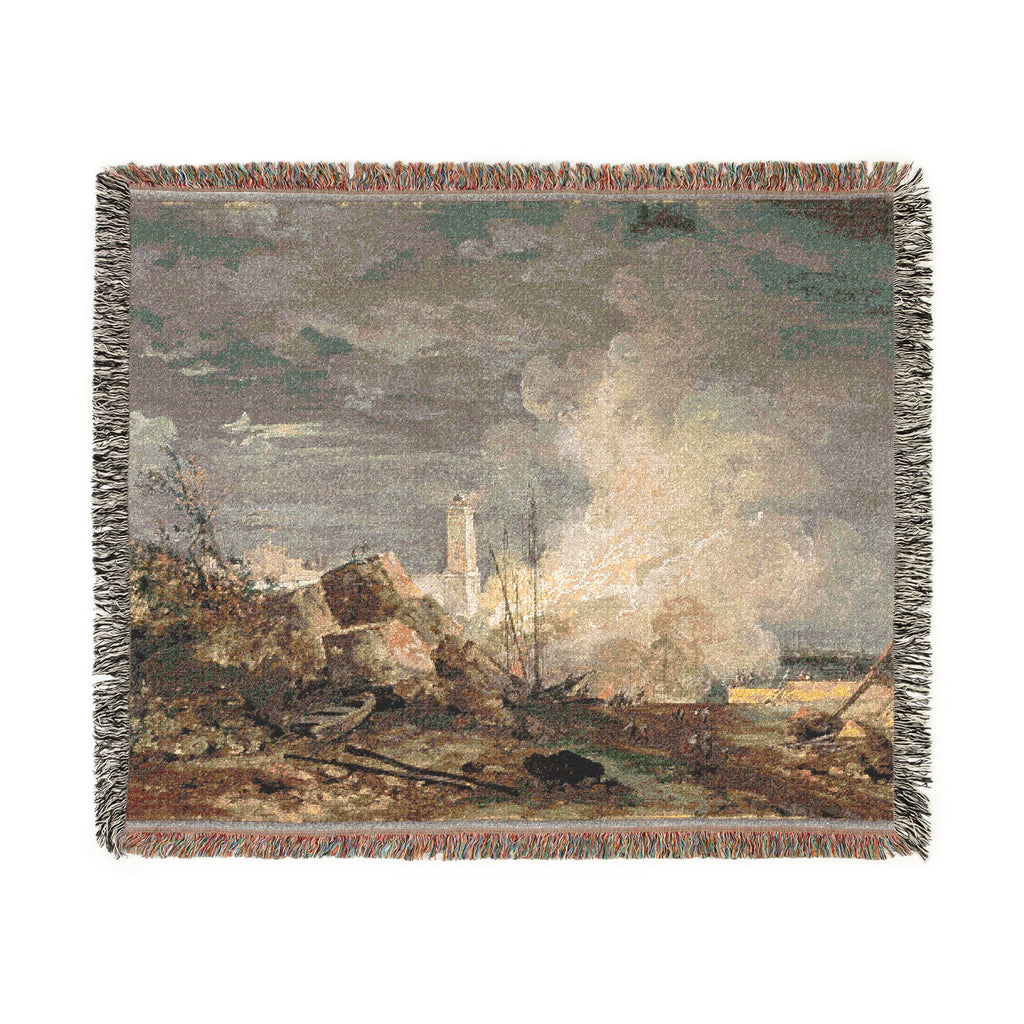Louis Gabriel Moreau - Fire in the Port | Woven Tapestry Blanket