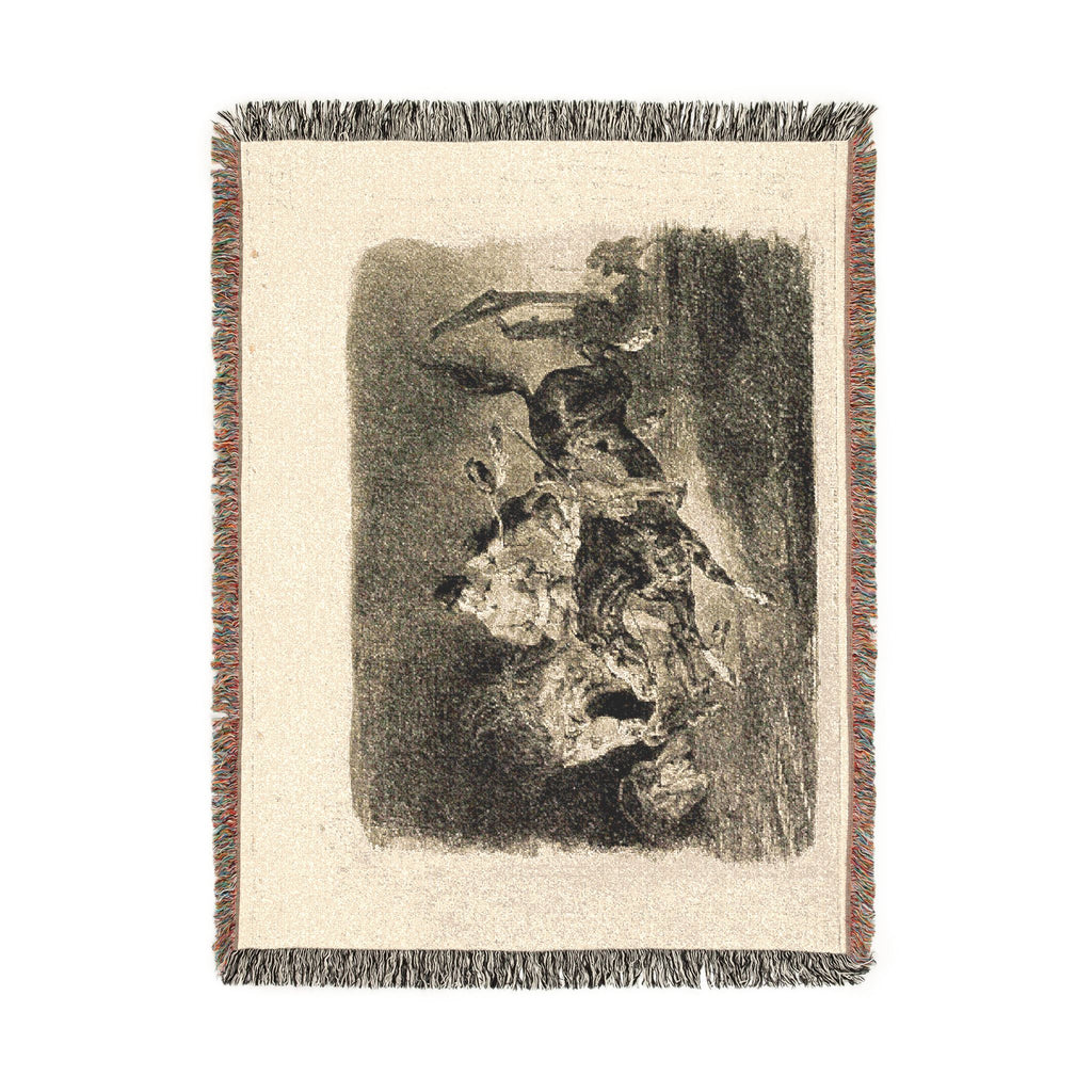Eugène Delacroix - Faust and Mephistopheles Galloping Through the Night of the Witches' Sabbath | Woven Tapestry Blanket