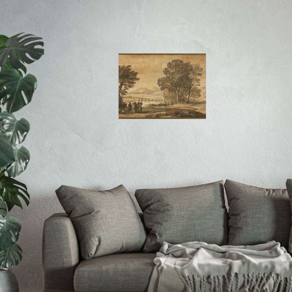 Claude Lorrain - A Wooded River Landscape with Jacob, Laban, and His Daughters | Fine Art Poster