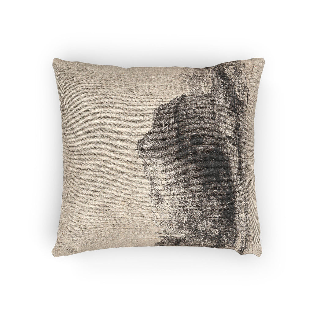 Rembrandt van Rijn - Landscape with Cottages and a Hay Barn Oblong | Woven Pillow