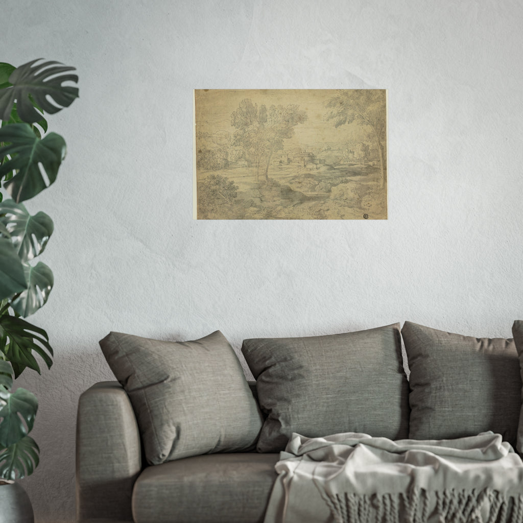 Follower of Nicolas Poussin - Italianate Landscape with Buildings | Fine Art Poster