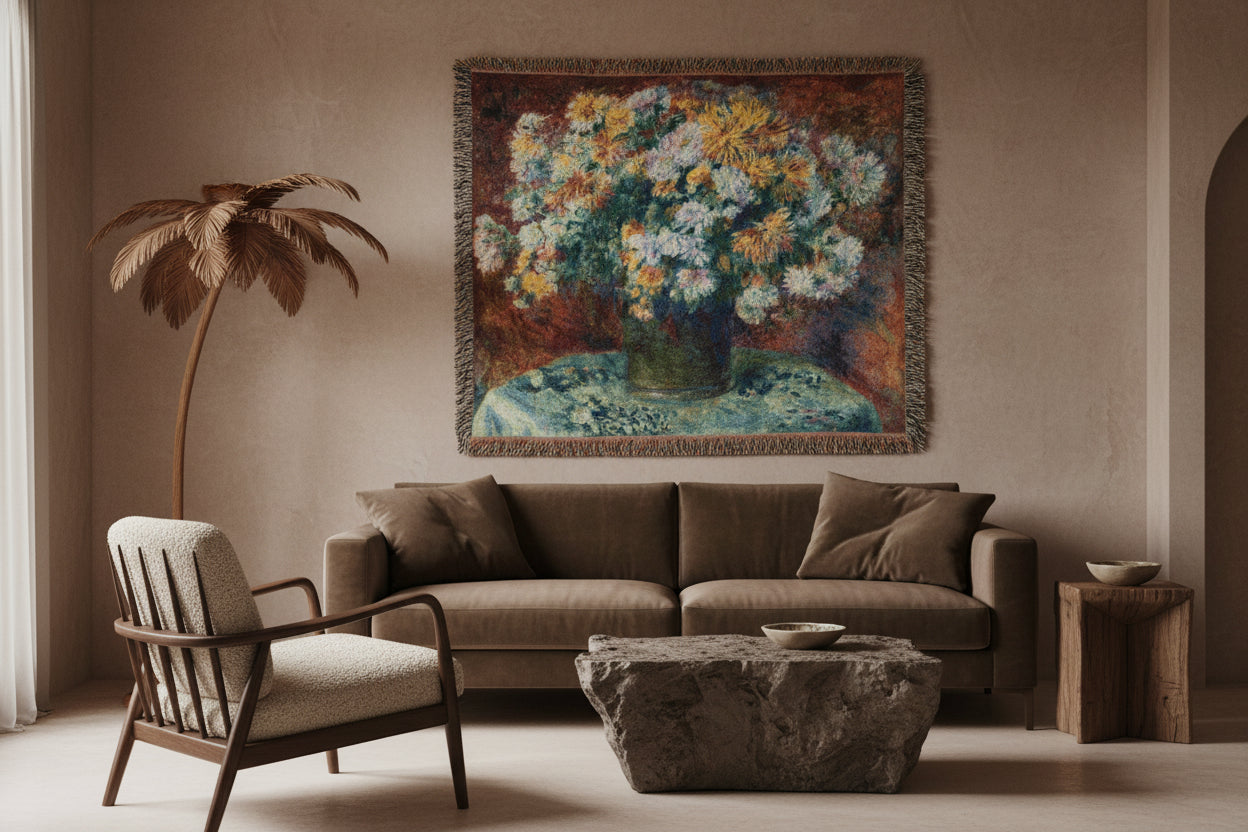 Chrysanthemums Pierre-Auguste Renoir Tapestry Blanket