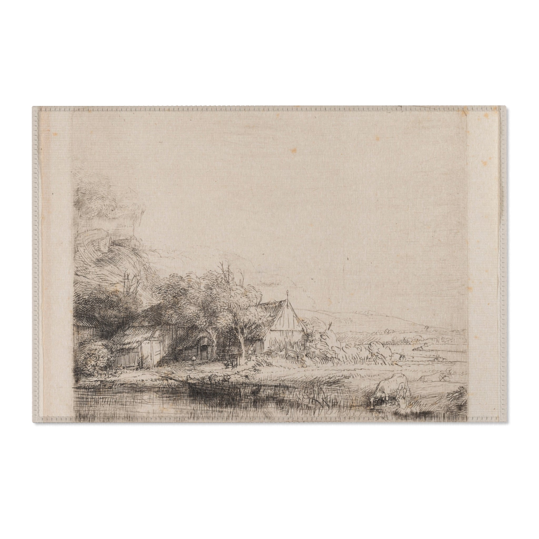 Rembrandt van Rijn - Landscape with a Cow Drinking | Area Rug