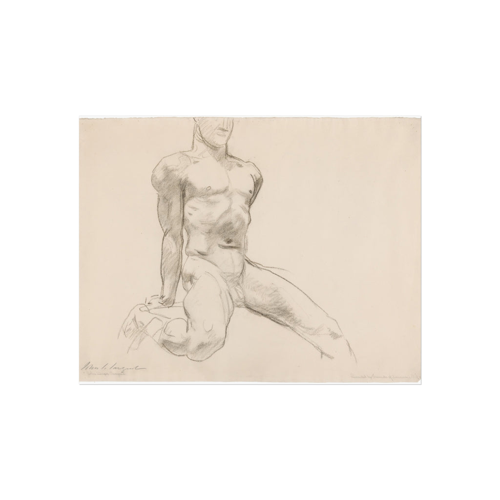 John Singer Sargent - Seated Male Nude with Extended Leg (recto); Sketch of Kneeling Male Nude and Divided Circle (verso | Fine Art Poster