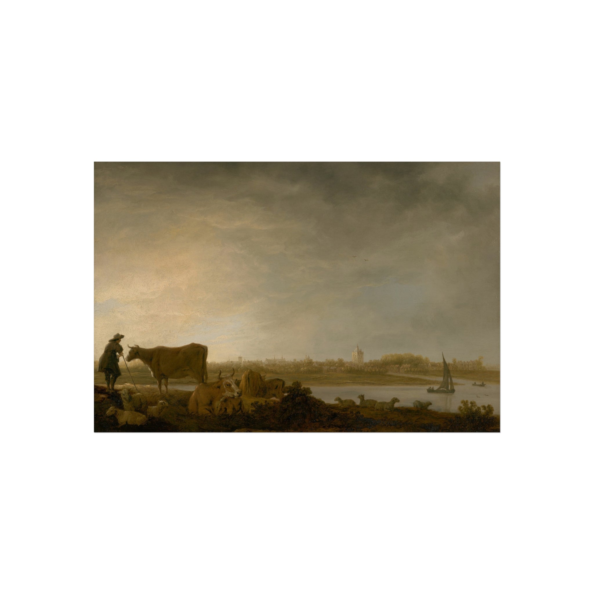 Aelbert Cuyp - A View of Vianen with a Herdsman and Cattle by a River | Fine Art Poster
