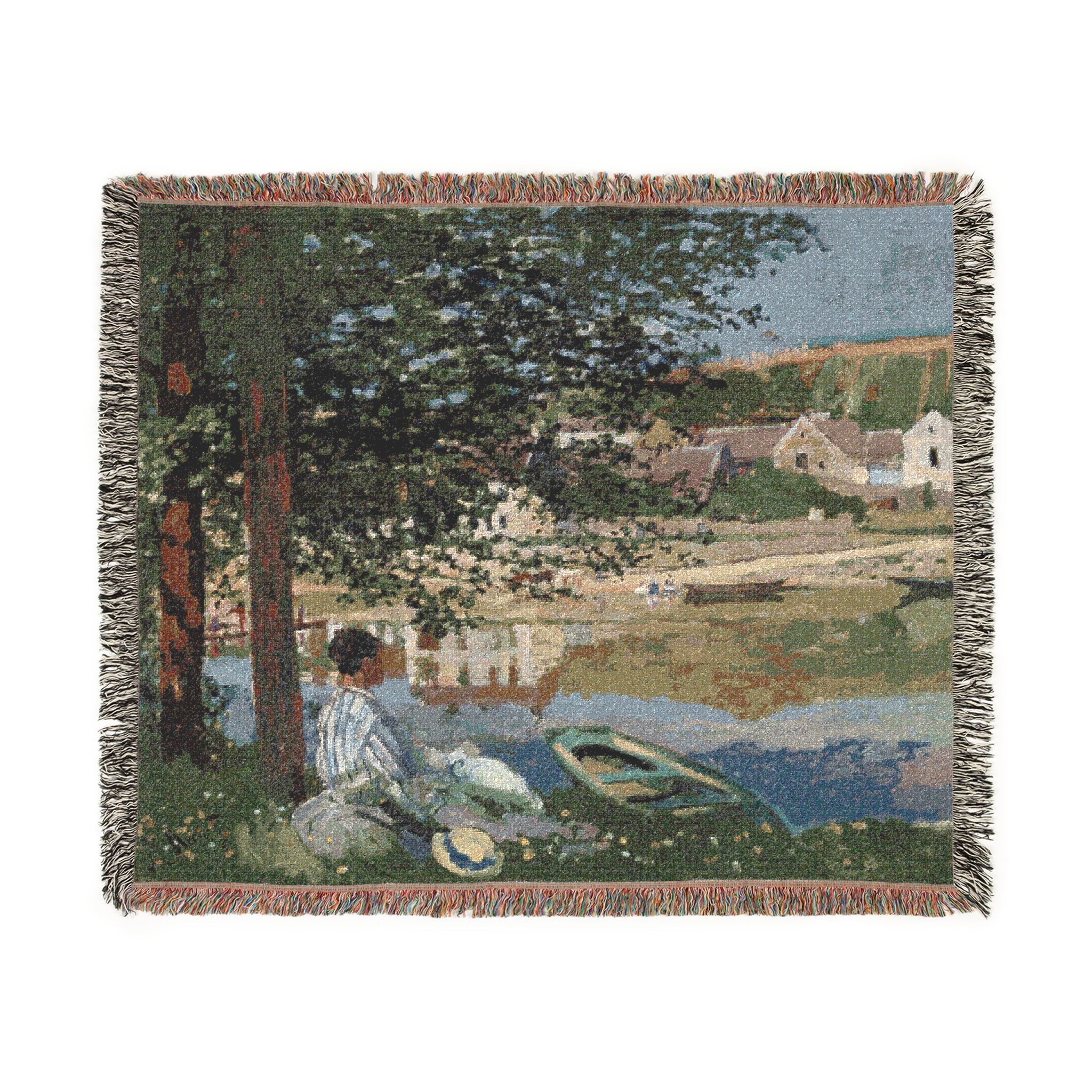 On the Bank of the Seine, Bennecourt Claude Monet Tapestry Blanket