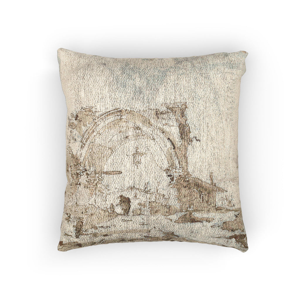 Francesco Guardi - A Capriccio with a Ruined Gothic Arch | Woven Pillow