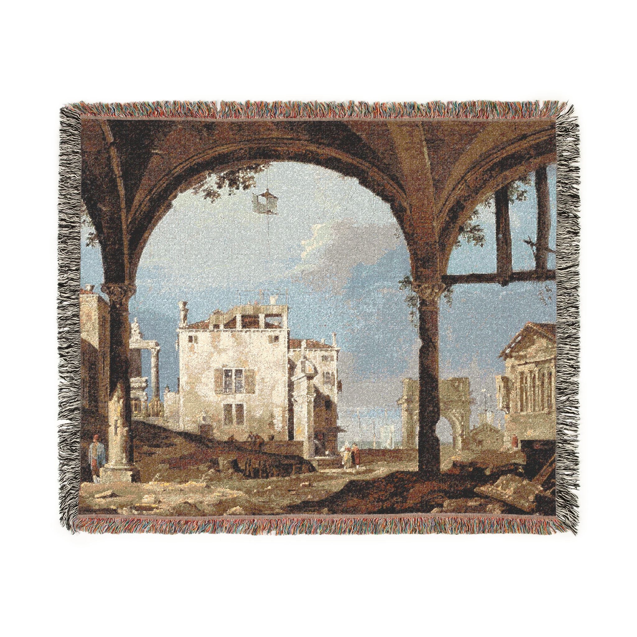 Follower of Canaletto - Portico with a Lantern | Woven Tapestry Blanket