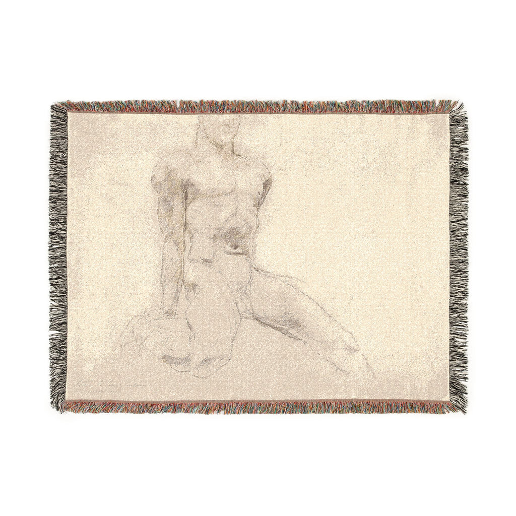 John Singer Sargent - Seated Male Nude with Extended Leg (recto); Sketch of Kneeling Male Nude and Divided Circle (verso | Woven Tapestry Blanket