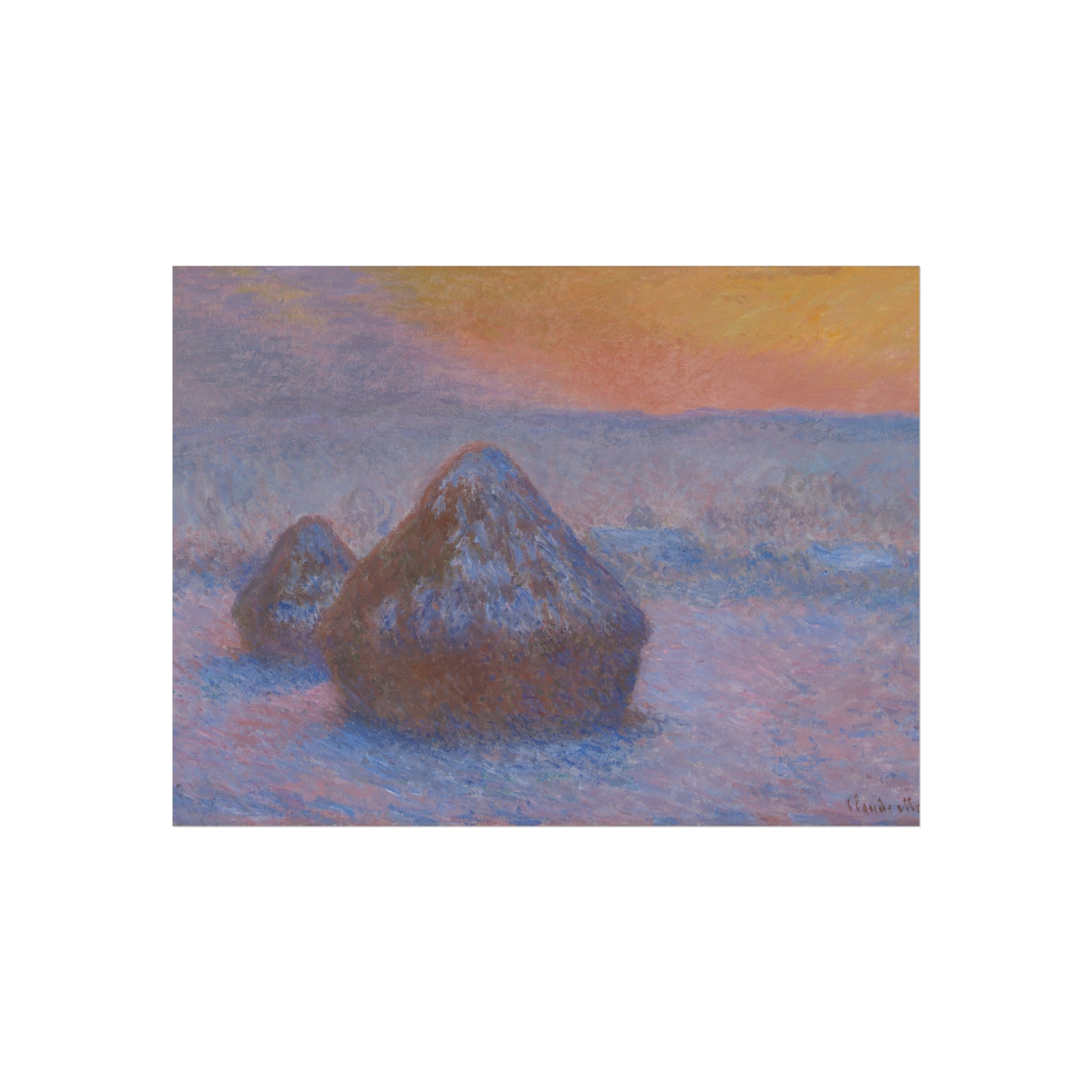 Claude Monet - Stacks of Wheat (Sunset, Snow Effect) | Fine Art Poster