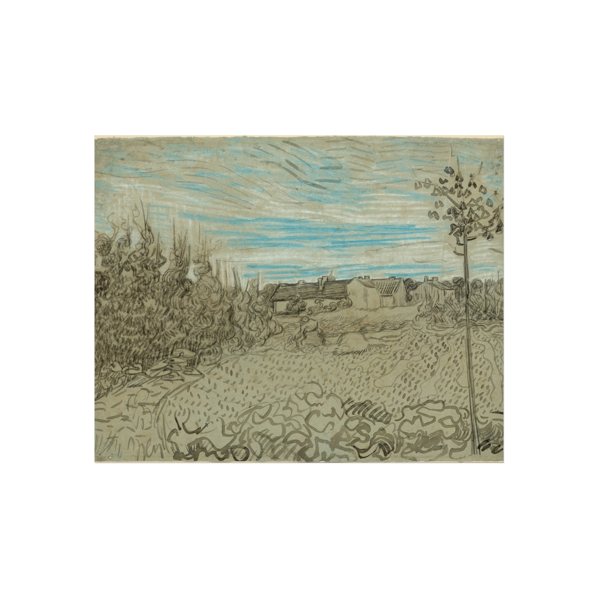 Cottages with a Woman Working in the Middle Ground Vincent van Gogh Fine Art Poster