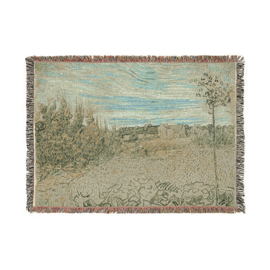 Vincent van Gogh - Cottages with a Woman Working in the Middle Ground | Woven Tapestry Blanket