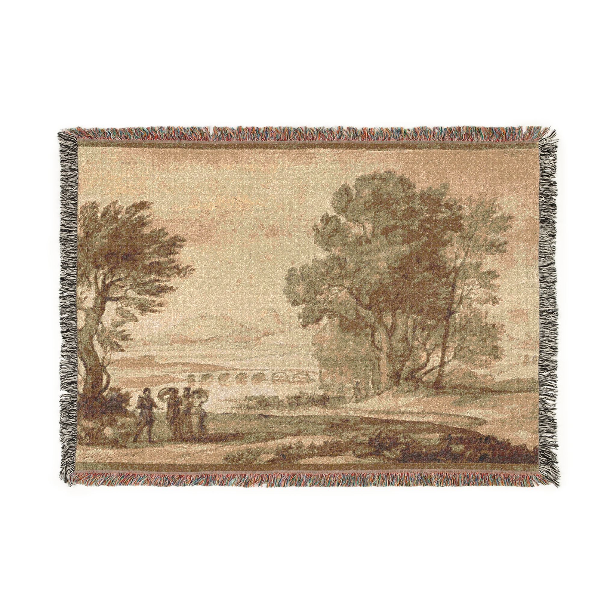 Claude Lorrain - A Wooded River Landscape with Jacob, Laban, and His Daughters | Woven Tapestry Blanket