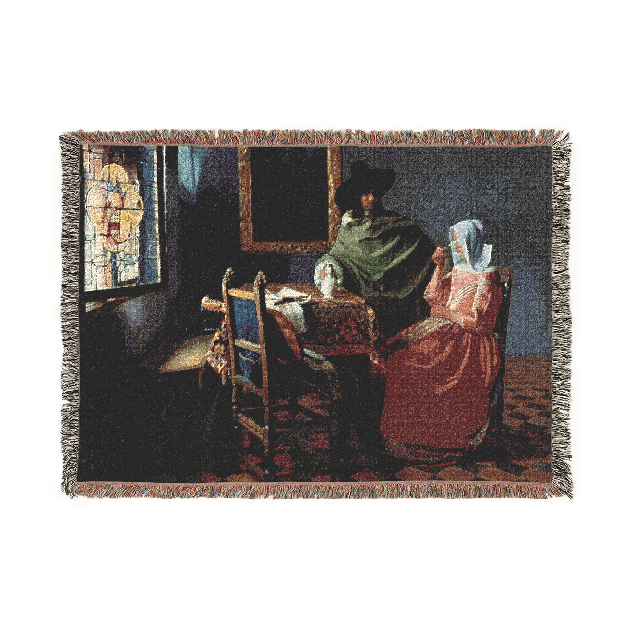 Jan Vermeer van Delft - The Glass of Wine - Google Art Project | Woven Tapestry Blanket