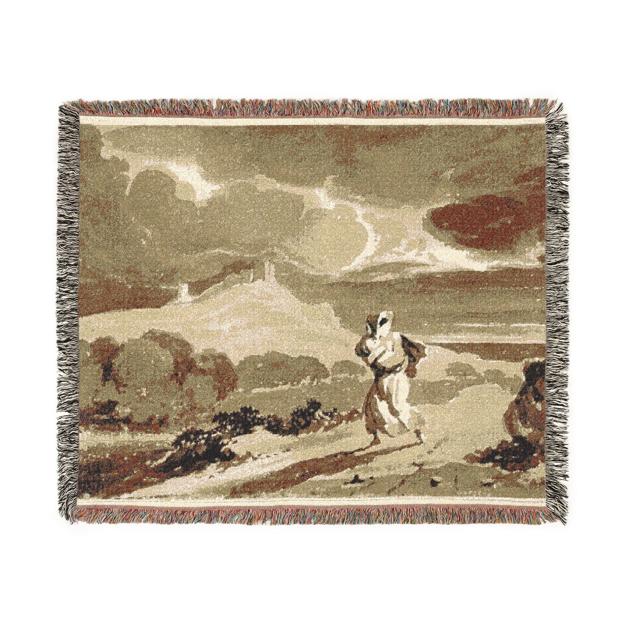 Woman with Baby Fleeing Across Moors John Constable Tapestry Blanket