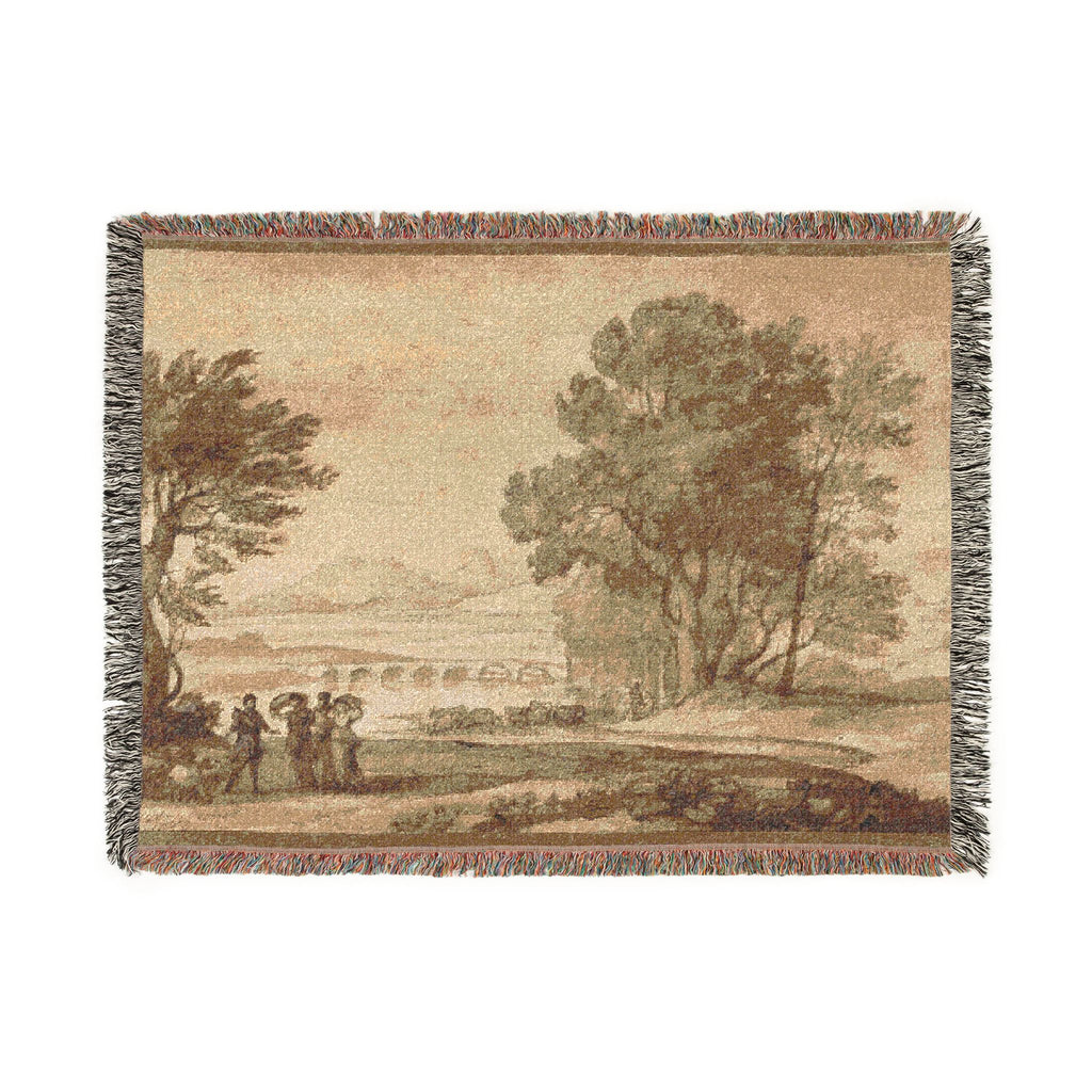 Claude Lorrain - A Wooded River Landscape with Jacob, Laban, and His Daughters | Woven Tapestry Blanket