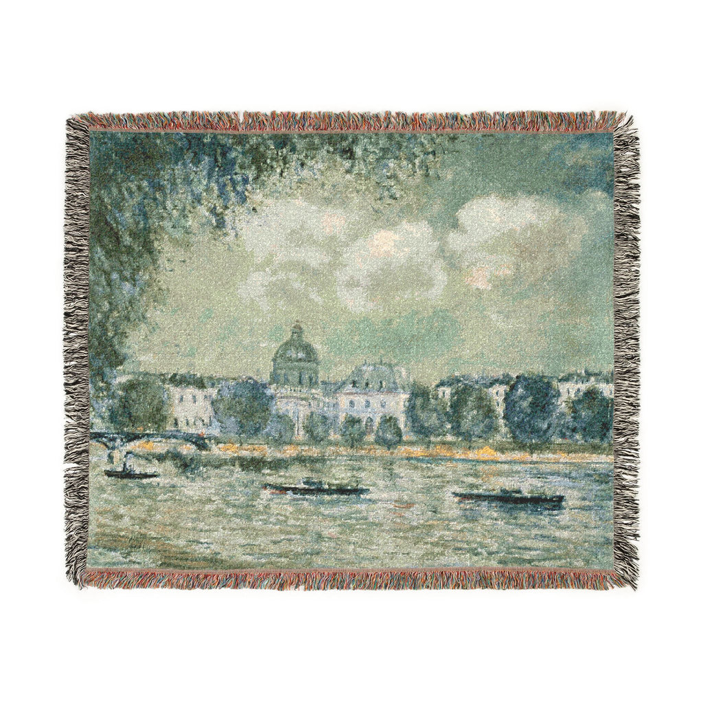 Alfred Sisley - Landscape along the Seine with the Institut de France and the Pont des Arts | Woven Tapestry Blanket