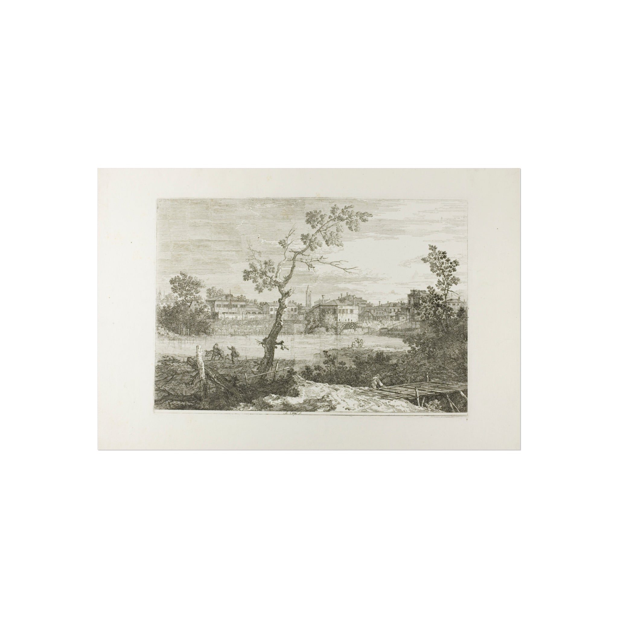 Canaletto - View of a Town on a River Bank, from Vedute | Fine Art Poster