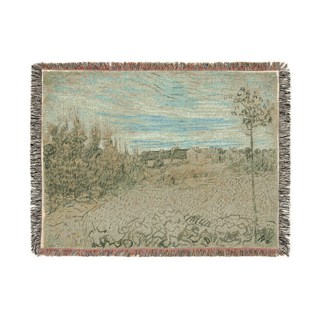 Vincent van Gogh - Cottages with a Woman Working in the Middle Ground | Woven Tapestry Blanket