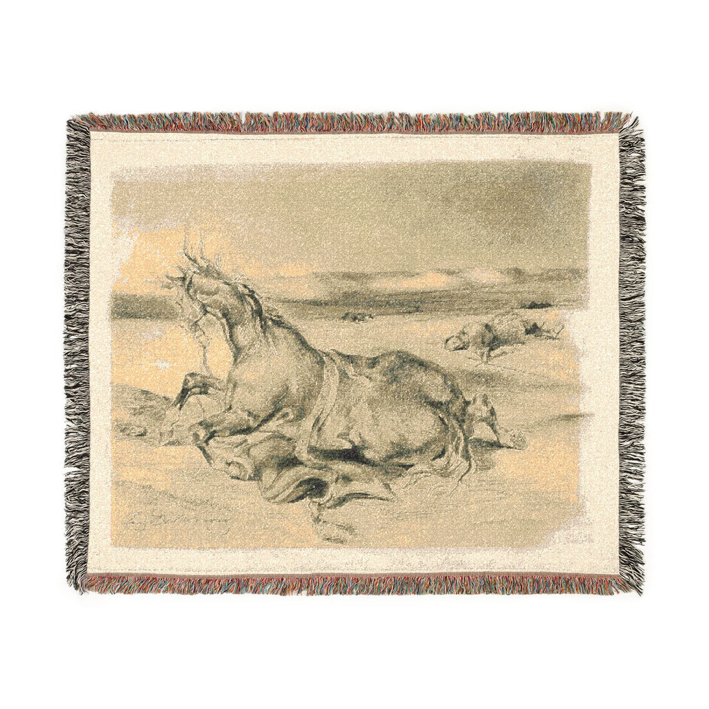Eugène Delacroix - Fallen Horse and Dead Knight | Woven Tapestry Blanket
