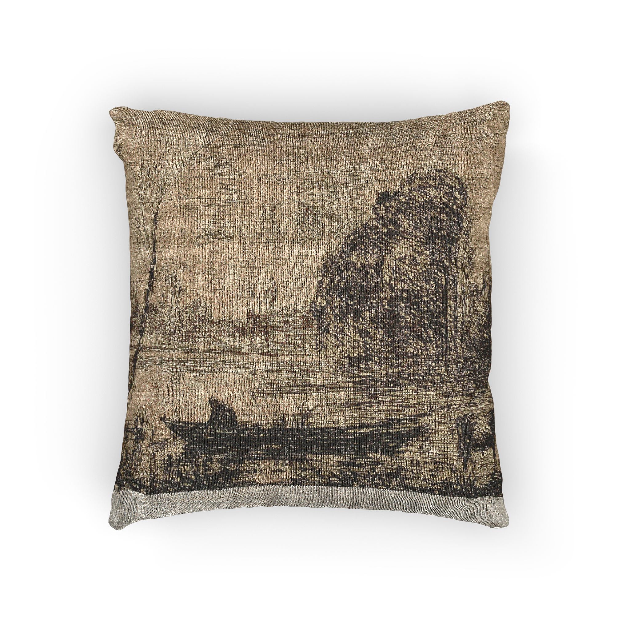 Jean Baptiste Camille Corot - Ville d'Avray Pond with Boatman, Evening | Woven Pillow