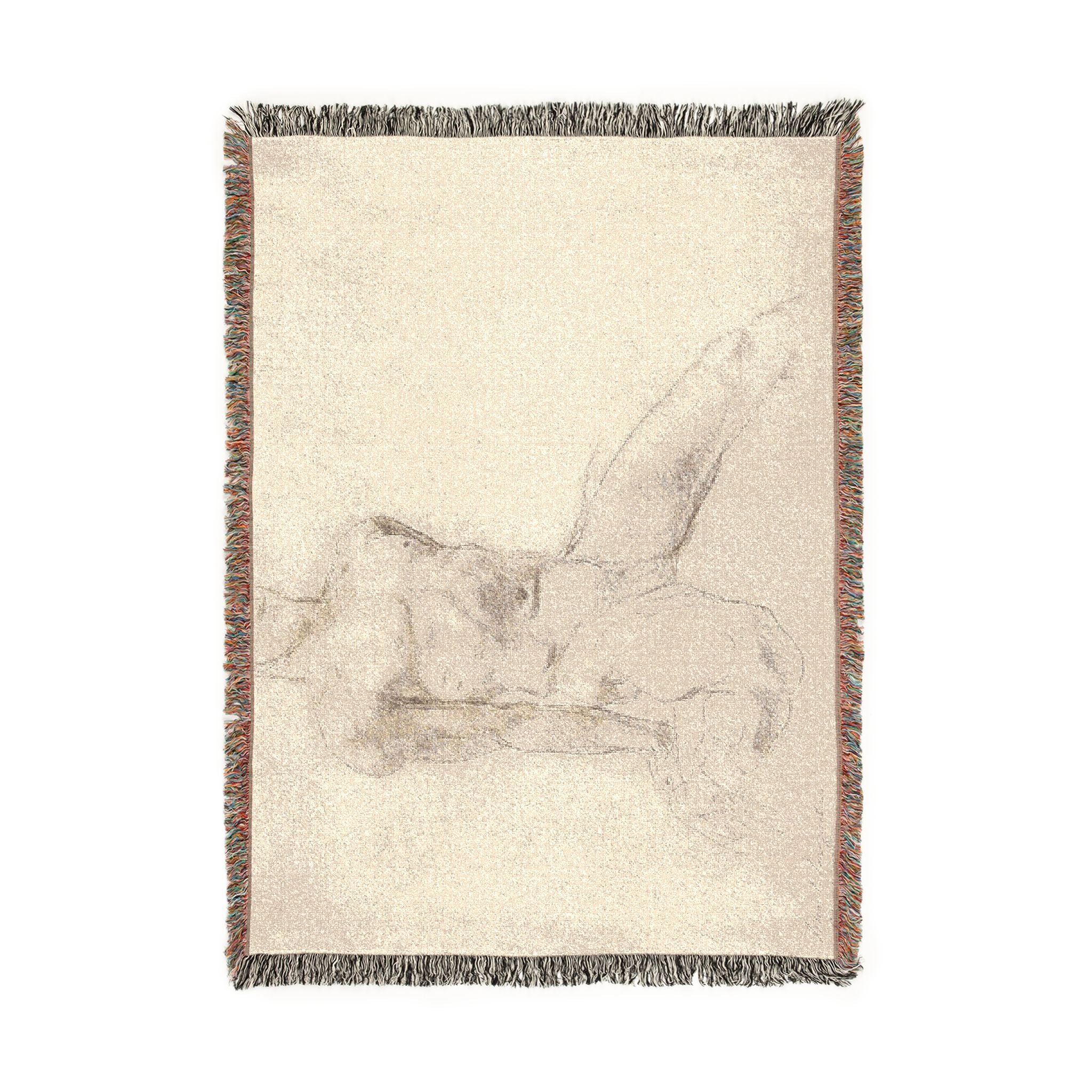 John Singer Sargent - Seated Male Nude with Extended Leg (recto); Sketch of Kneeling Male Nude and Divided Circle (verso | Woven Tapestry Blanket