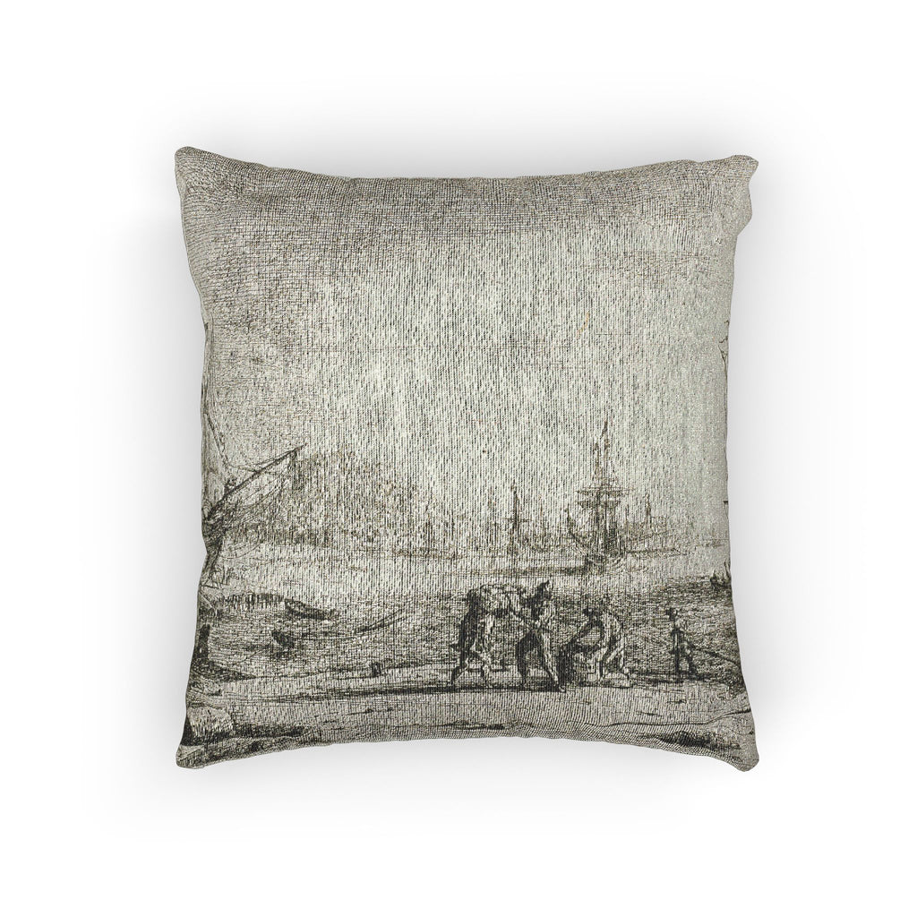 Claude Lorrain - Harbor with a Large Tower | Woven Pillow