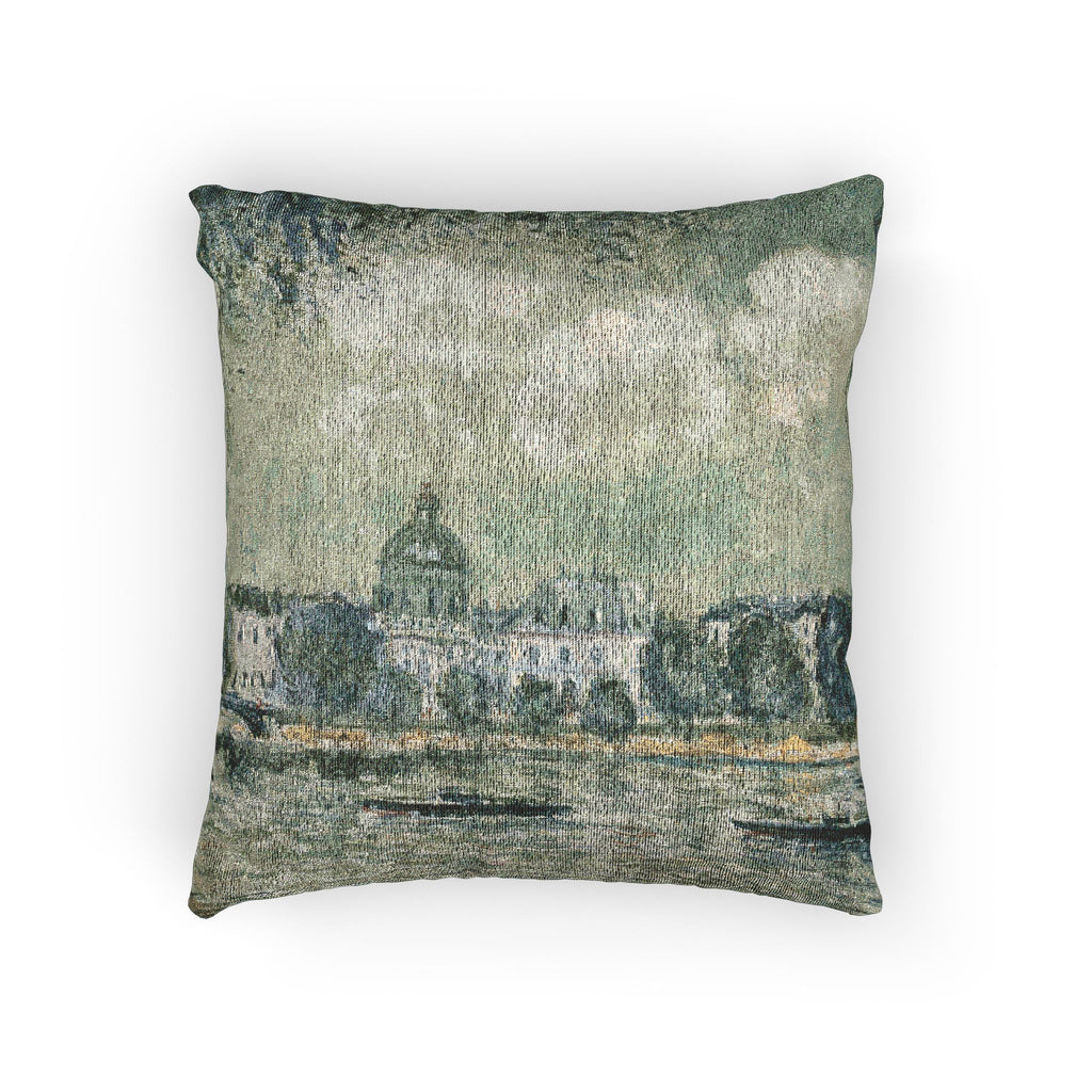 Alfred Sisley - Landscape along the Seine with the Institut de France and the Pont des Arts | Woven Pillow
