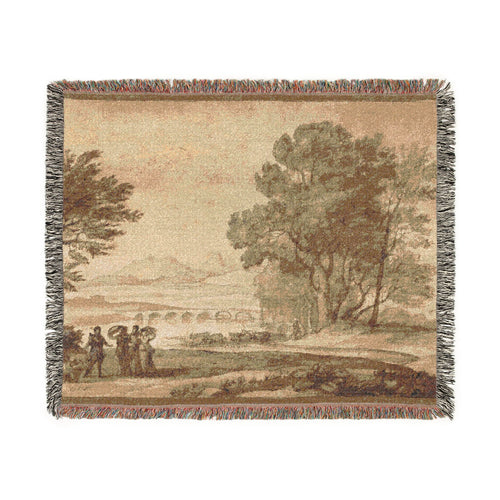 A Wooded River Landscape with Jacob, Laban, and His Daughters Claude Lorrain Tapestry Blanket