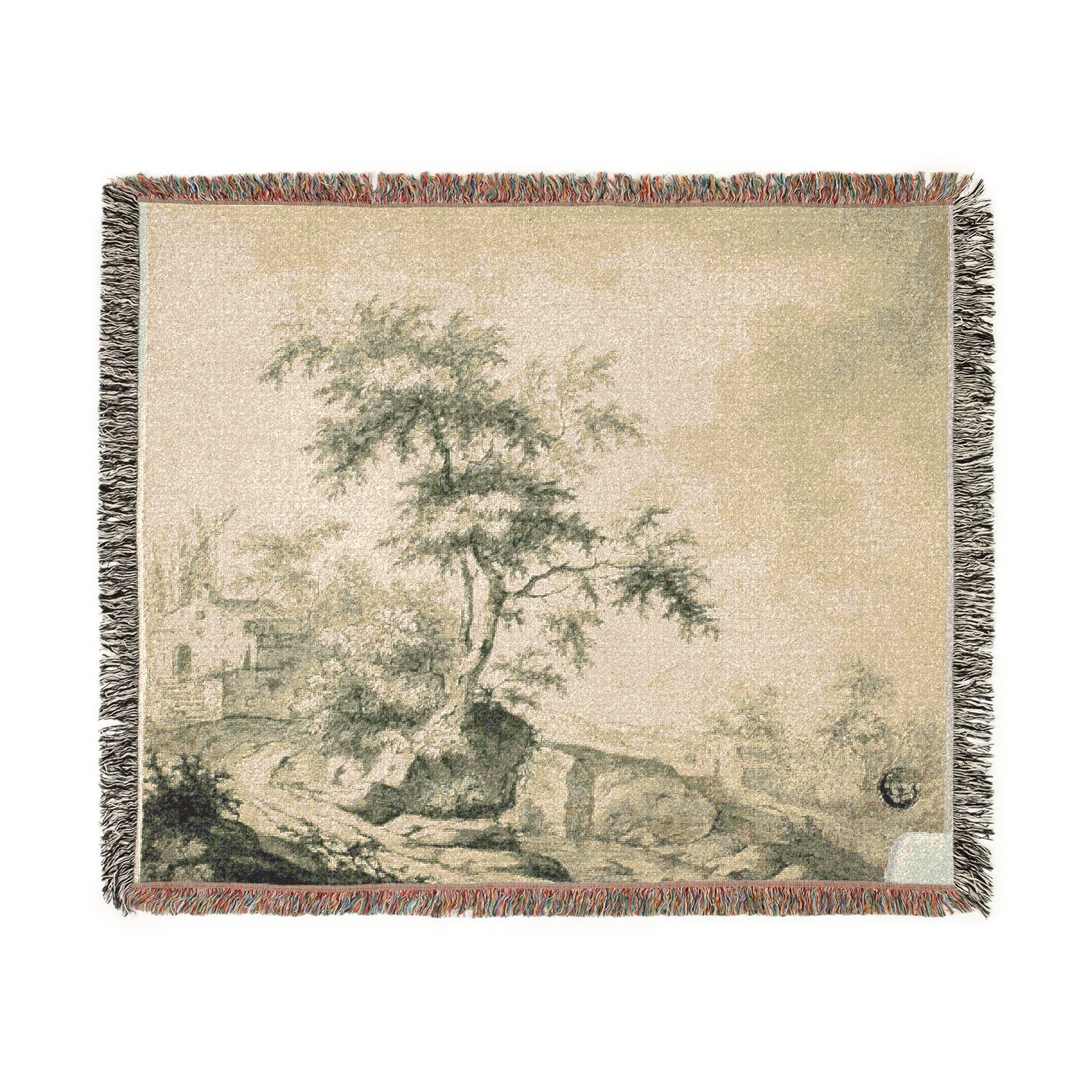 Jacob van Ruisdael - Landscape with Tree on Road to Buildings | Woven Tapestry Blanket