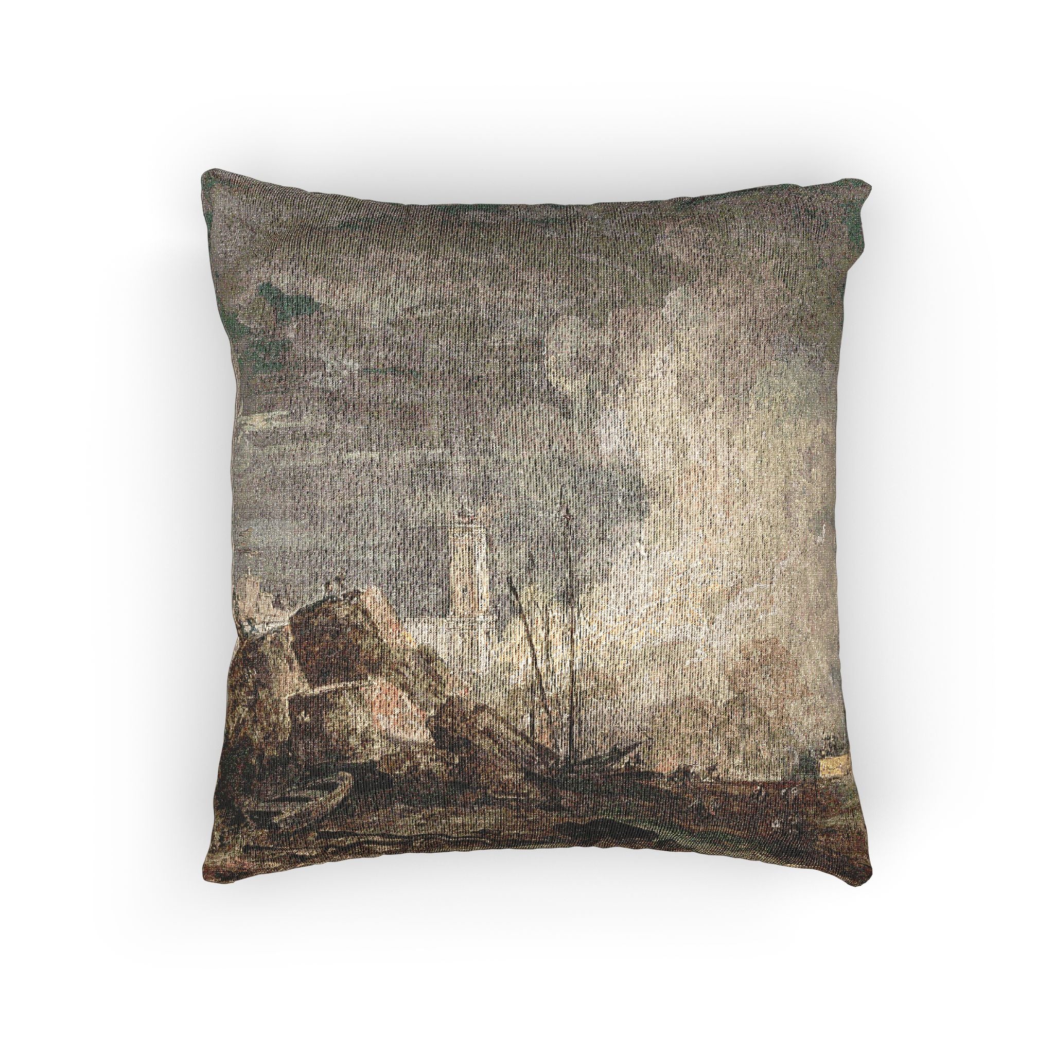 Louis Gabriel Moreau - Fire in the Port | Woven Pillow