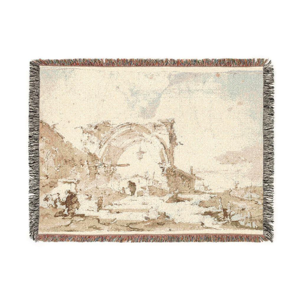 Francesco Guardi - A Capriccio with a Ruined Gothic Arch | Woven Tapestry Blanket