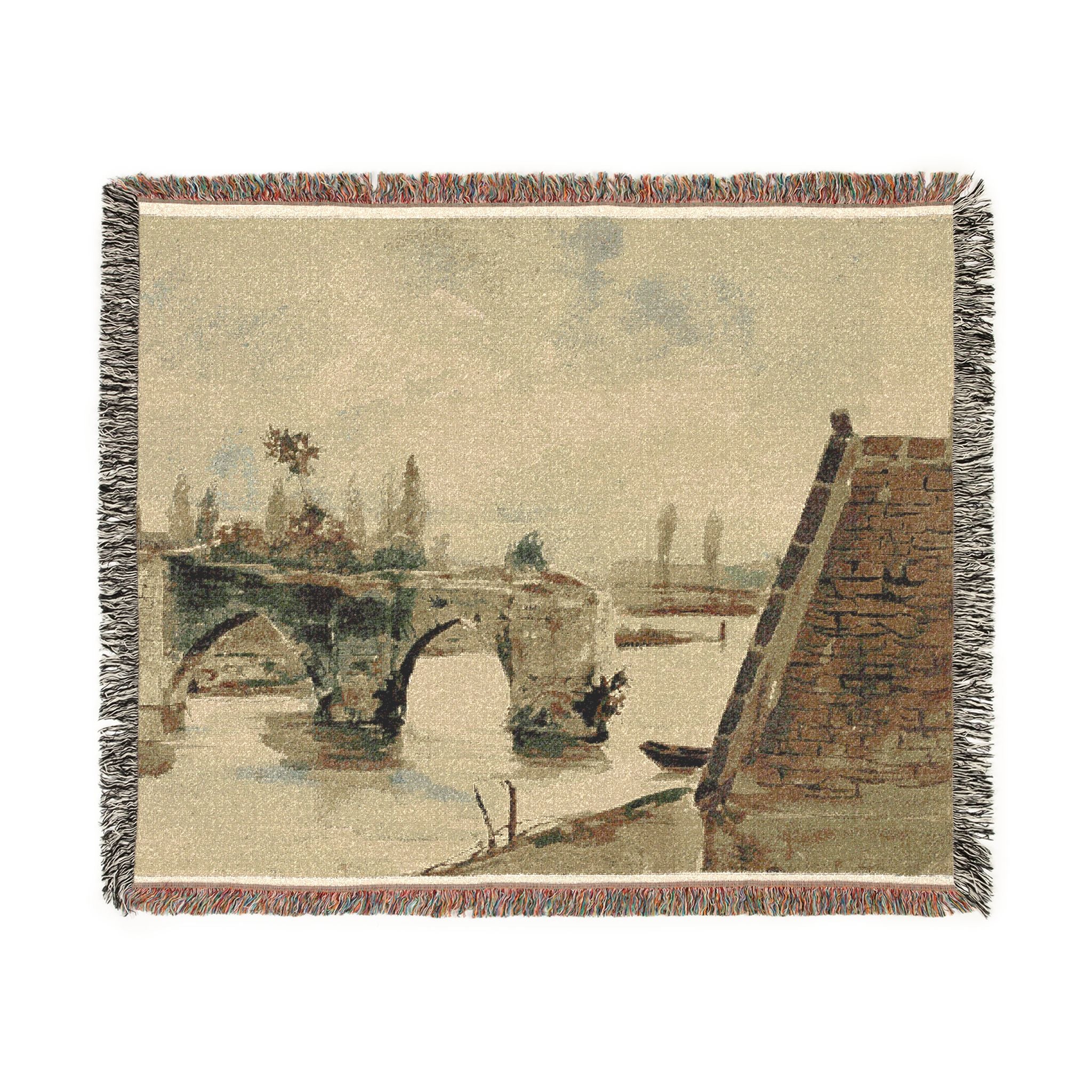 The Old Bridge at Mantes Eugène Delacroix Tapestry Blanket