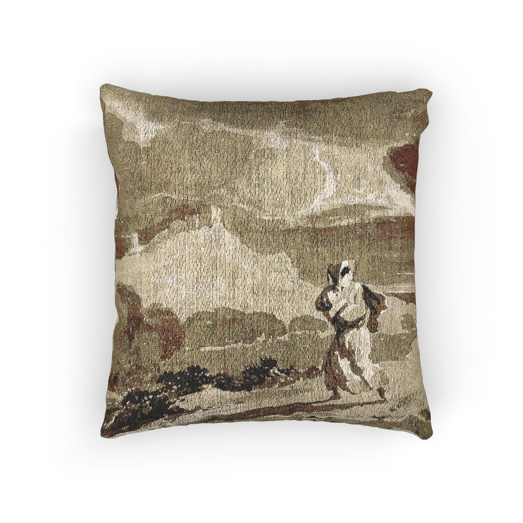 John Constable - Woman with Baby Fleeing Across Moors | Woven Pillow