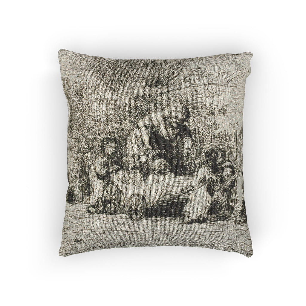 Charles François Daubigny - The Heritage of the Wagon (The Children with the Wagon) | Woven Pillow