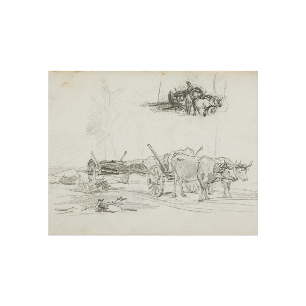 Charles François Daubigny - Two Sketches of Oxen Hauling a Log | Fine Art Poster