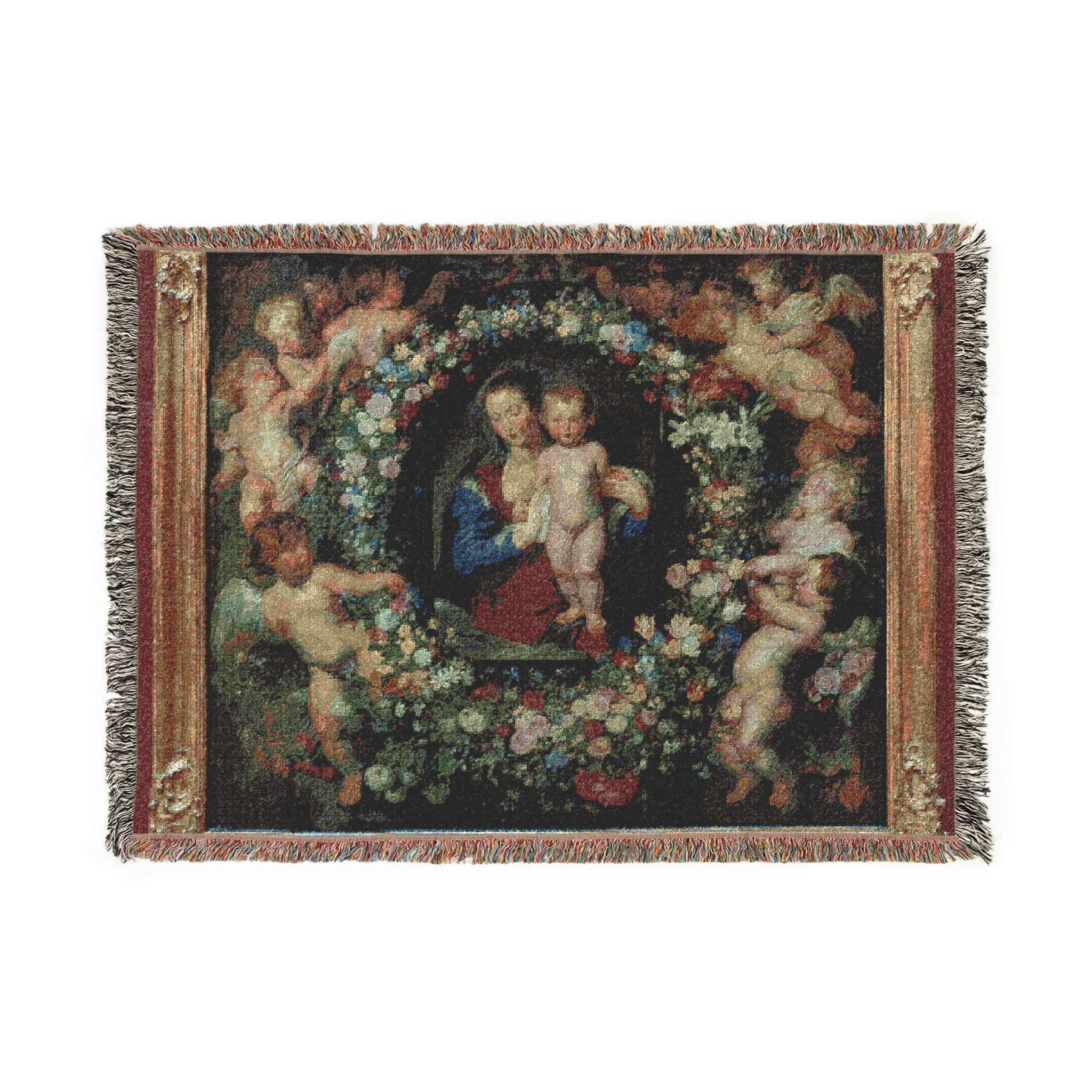 Madonna in a Garland of Flowers - Peter Paul Rubens | Woven Tapestry Blanket