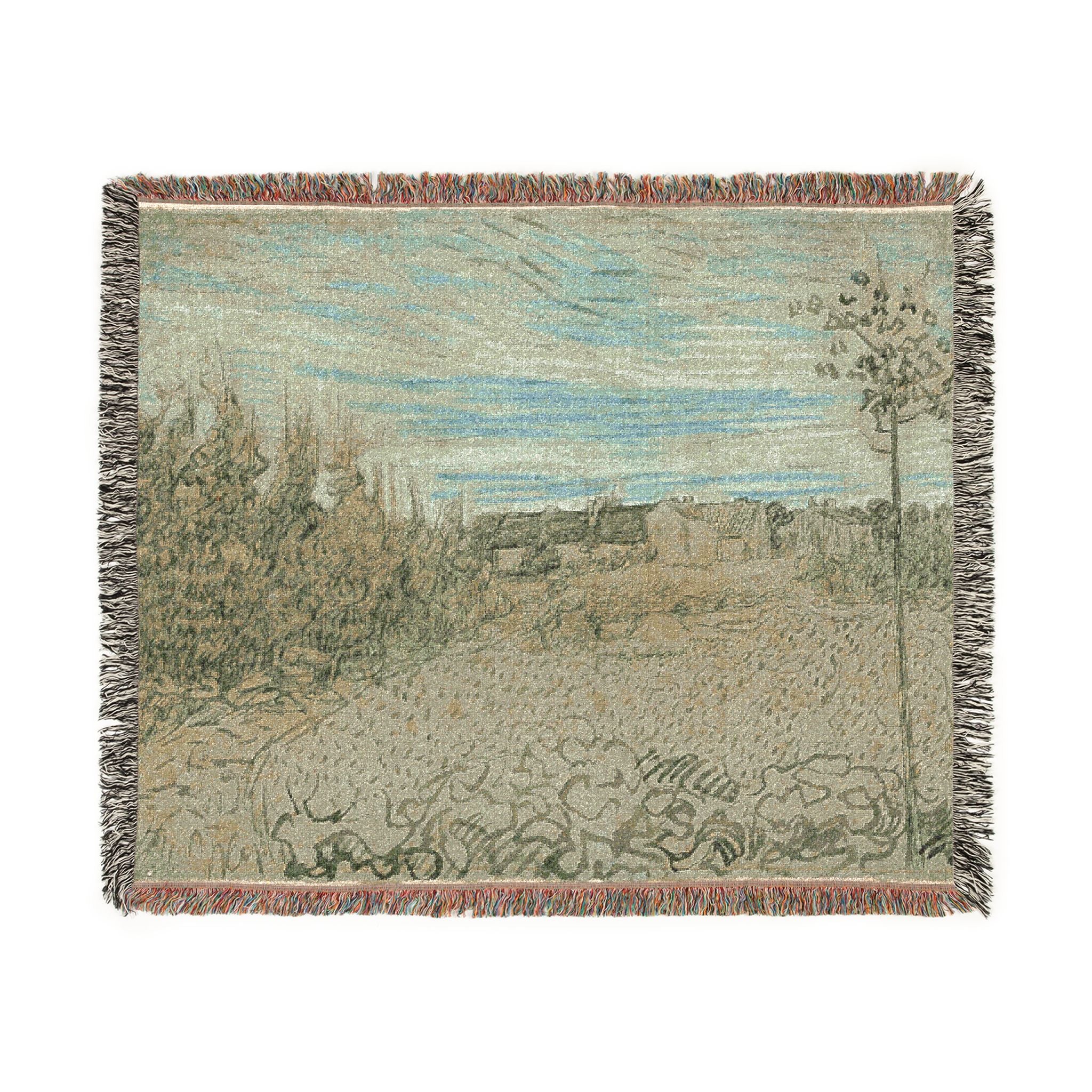 Cottages with a Woman Working in the Middle Ground Vincent van Gogh Tapestry Blanket
