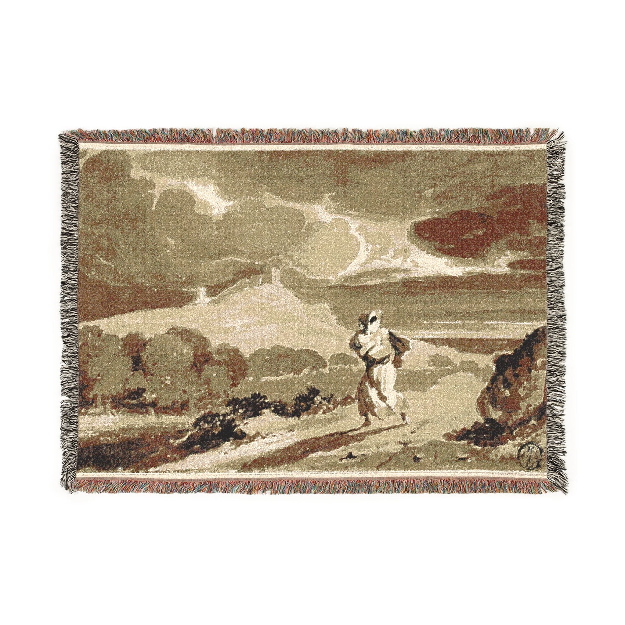 John Constable - Woman with Baby Fleeing Across Moors | Woven Tapestry Blanket